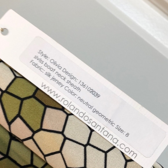 Rolando Santana Olivia 100% Silk Dress Sz 8 Geometric Print Sleeveless Boat Neck - Picture 2 of 8